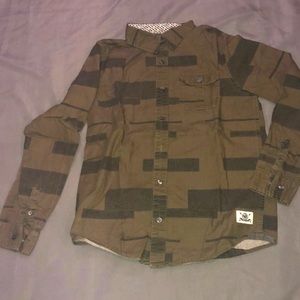 Army Color Long Sleeve Button Up Shirt